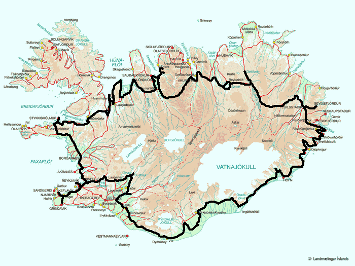 Reiseroute Island 2004